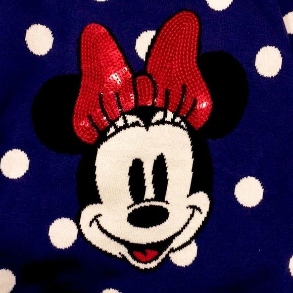 GAP Minnie Mouse Sequin Polka Dot Sweater & Sequin Hair Bow Size: LARGE - Picture 7 of 9